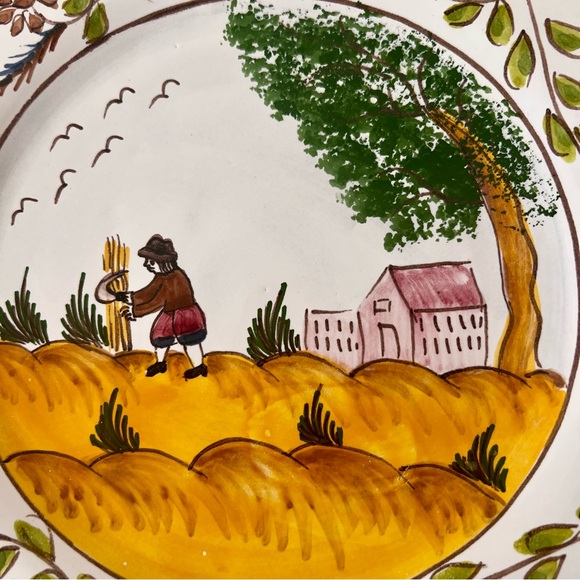RARE 4 PCs Vintage Villa Ceramica Hand Painted Portugal Plates 9” - Village Life - Picture 5 of 8